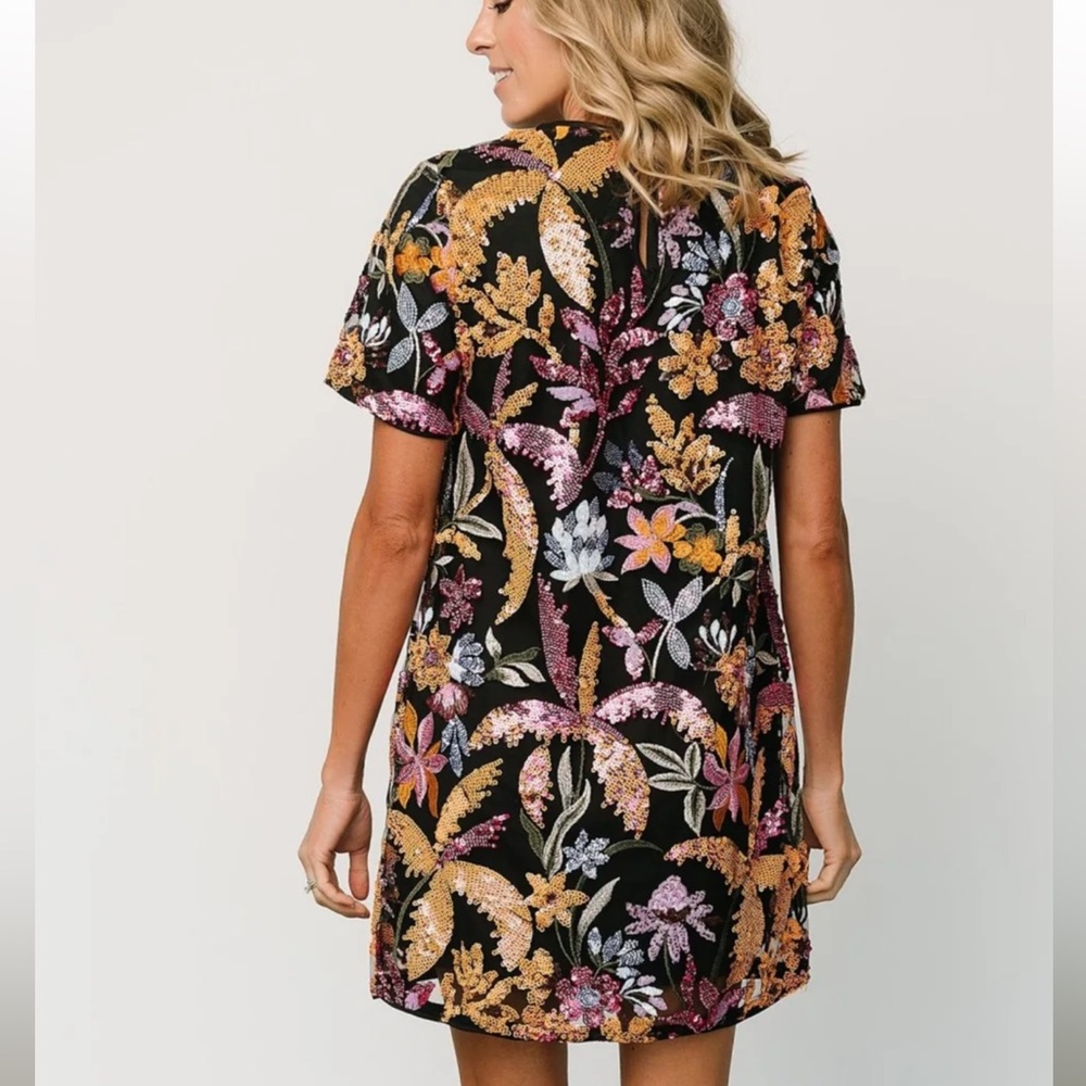 Baltic Born Patricia Sequin Short Dress Medium Embroidered Glam Floral Sparkle L - Picture 2 of 3